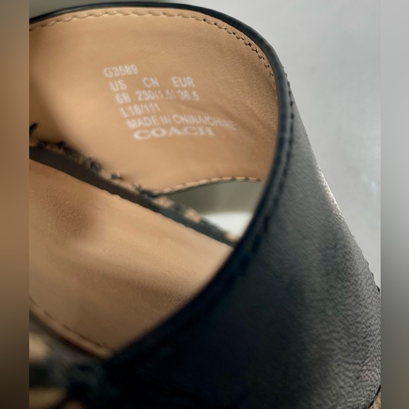 🥳🥳 COACH Kit Espadrilles, Black leather Wedge Peep Toe Platform Sandal Size 6 - Picture 5 of 12
